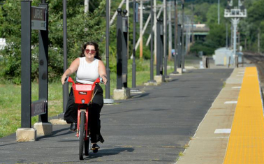 Rider on an electric bike.