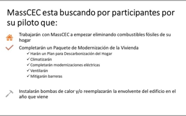 MassCEC esta buscando por participantes por su piloto que
