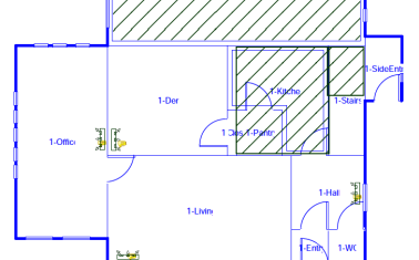 This is the first floor plan of the first air-to-water heat pump project participating in MassCEC's whole-home pilot. The home's distribution system will be a mix of the existing radiant floor and new fan coil units. (Image from LM Works LLC)