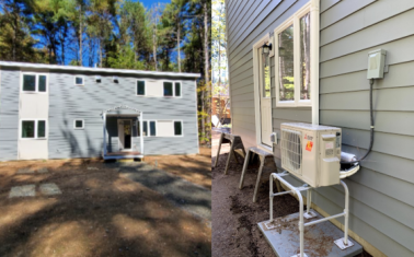 This new construction home in Northampton, MA was built by Pioneer Valley Habitat for Humanity. The home is so well insulated that the entire building is heated and cooled by one single-head heat pump!