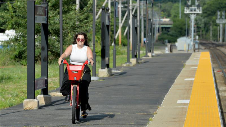 Rider on an electric bike.