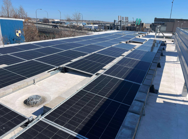 Solar panels on a roof.