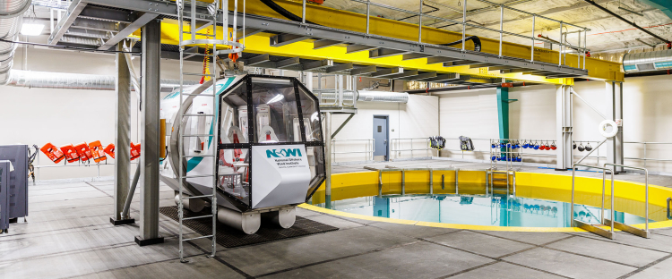 National Offshore Wind Institute's indoor deep-water training facility and HUET trainer