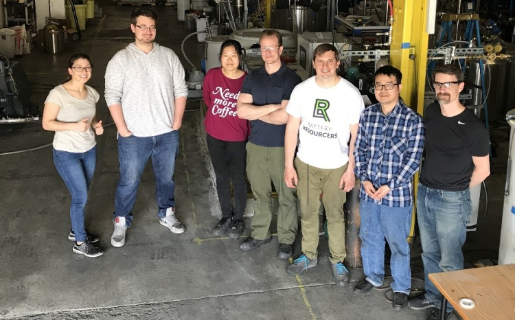 The Battery Resourcers team in their pilot recycling facility. The Battery Resourcers team in their pilot recycling facility.