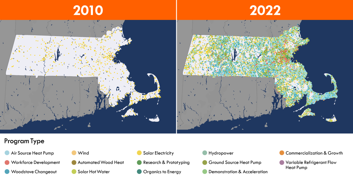 Clean energy projects map 2010 compared to 2022