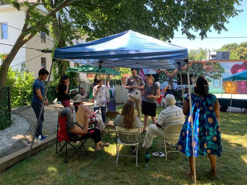 Matt Connolly of Resonant Energy and Margo Valdez of Sustainable Comfort offer a workshop at the July 9 Party with HEART! outreach event
