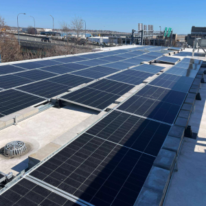 Solar panels on a roof.