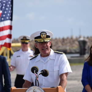 Francis X. McDonald speaking in uniform.
