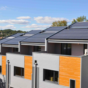 Rooftop solar on a row of condos 