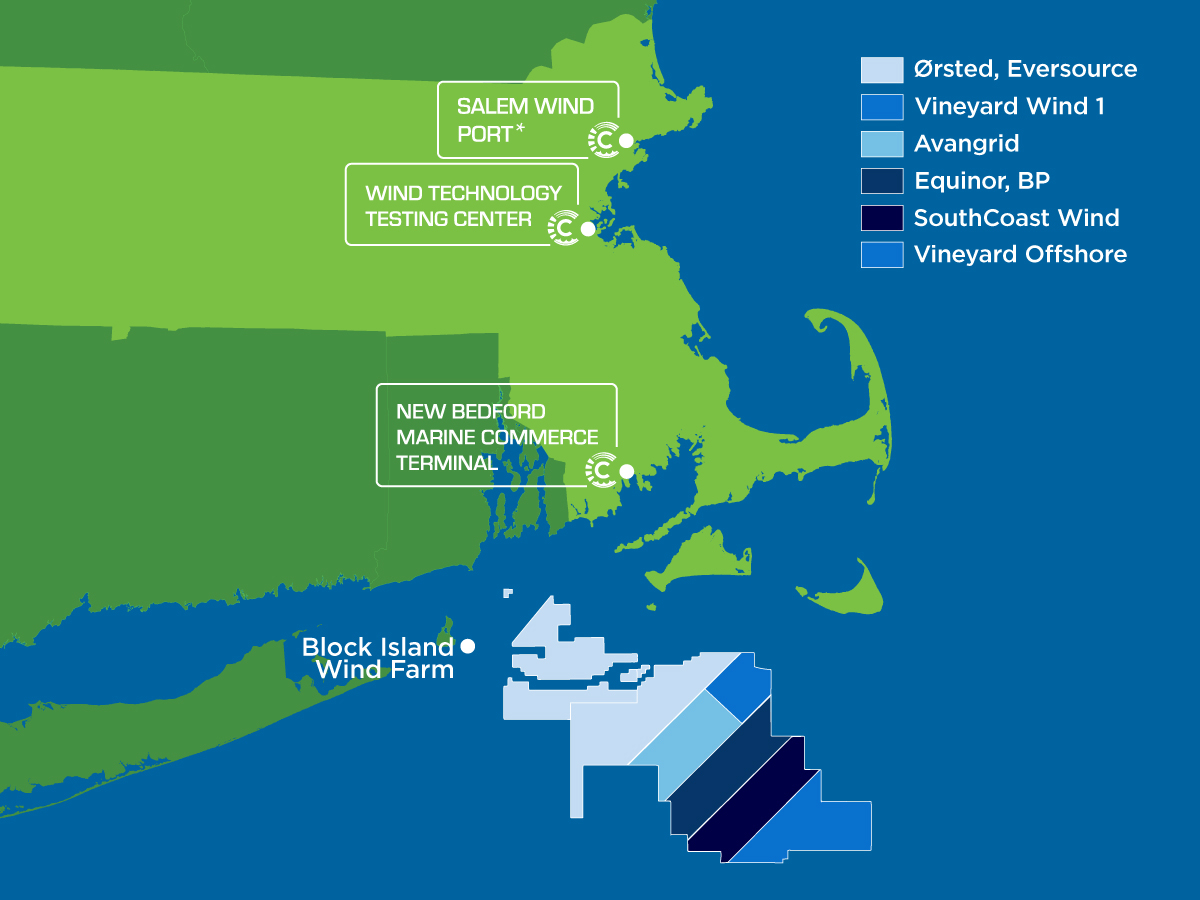 Map of Southern New England Offshore Wind Lease Areas