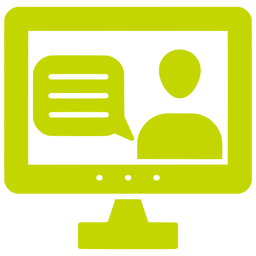 Icon of person speaking on a computer screen