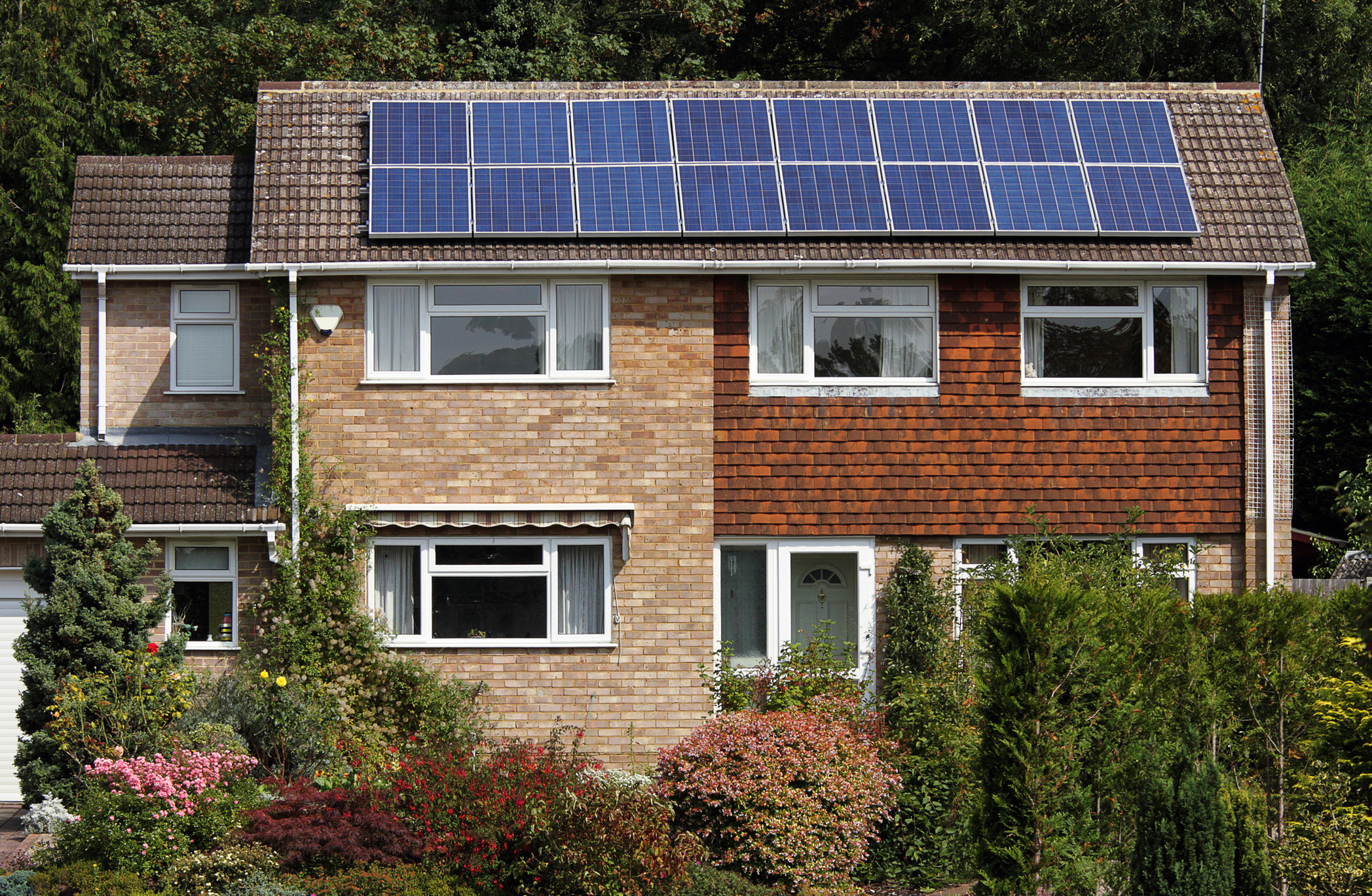 Brick house with a roof solar array