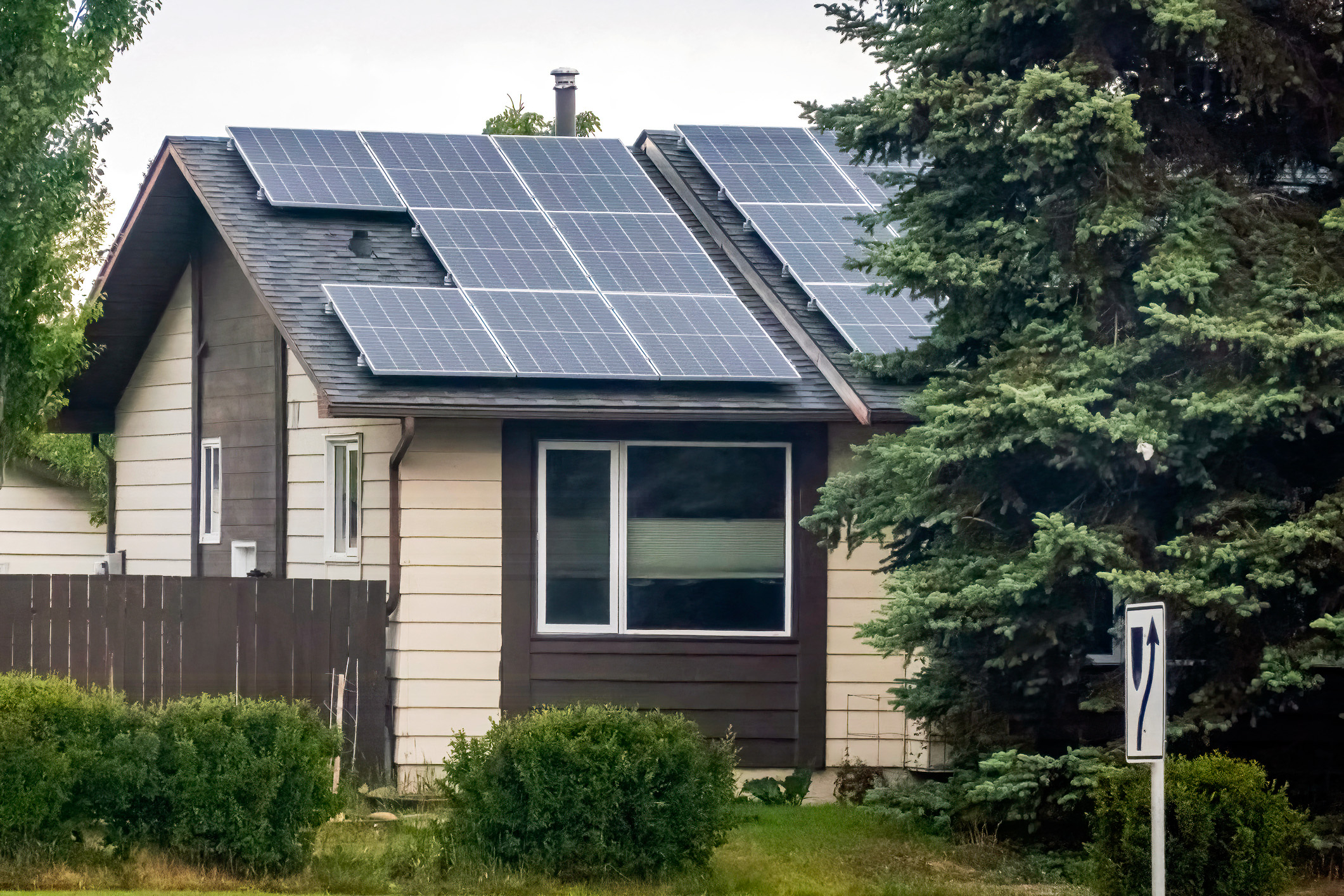 Brown house with a roof solar array