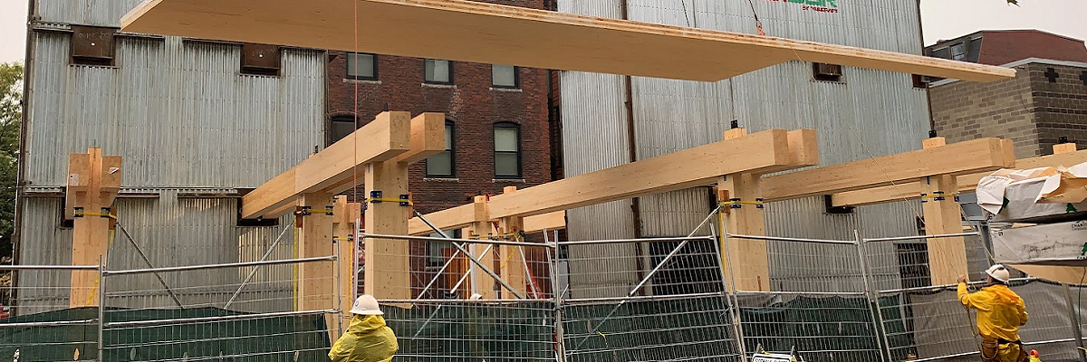 Construction site using Cross Laminated Timber