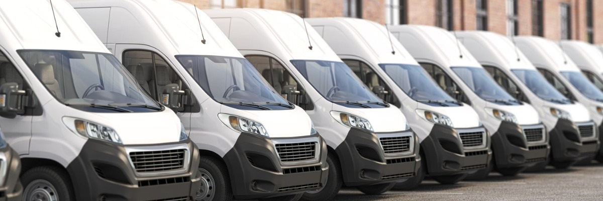 Electric van delivery vehicles lined up