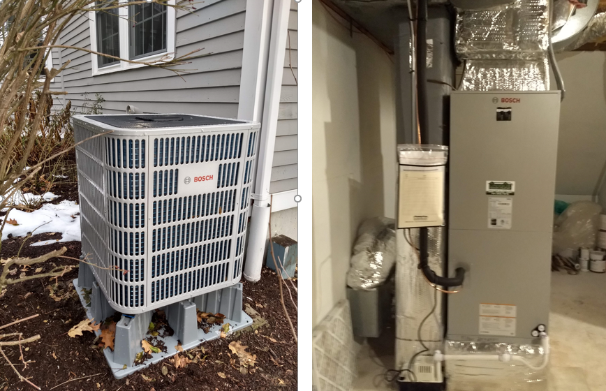     These photographs show the outdoor unit (left) and the indoor unit (right) of the Bosch Bova-60HDN1-M20G.